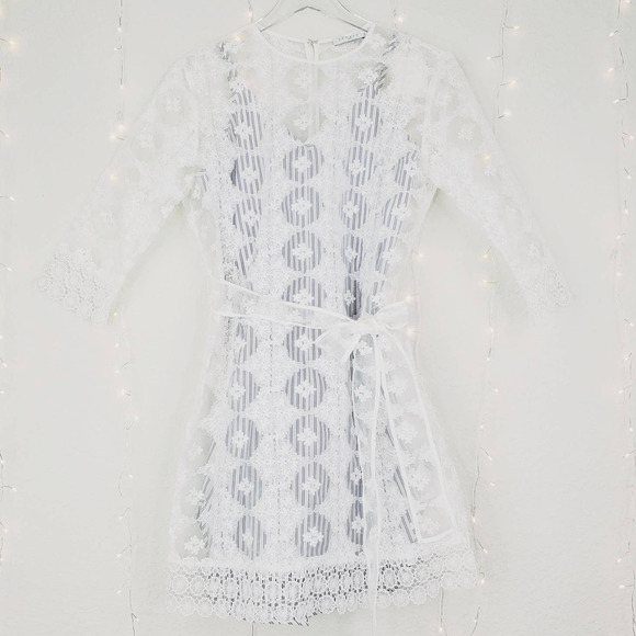 Sandro Paris Isabelle Floral Embroidered Lace Mini Dress Small NEW Striped Slip - Picture 2 of 16